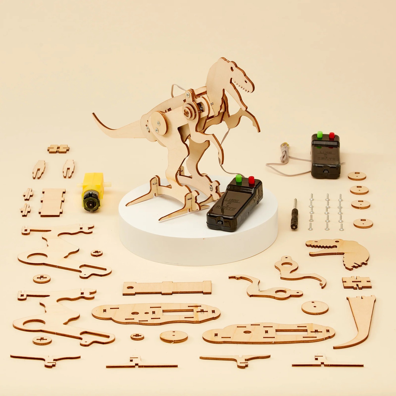 Remote Control Wooden Dinosaur Puzzle Assemble Walking Mech Toy Gift
