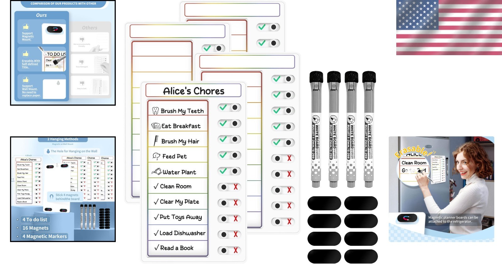 4-Pack Kids Routine Charts – Magnetic Dry Erase Chore Lists for ADHD Support