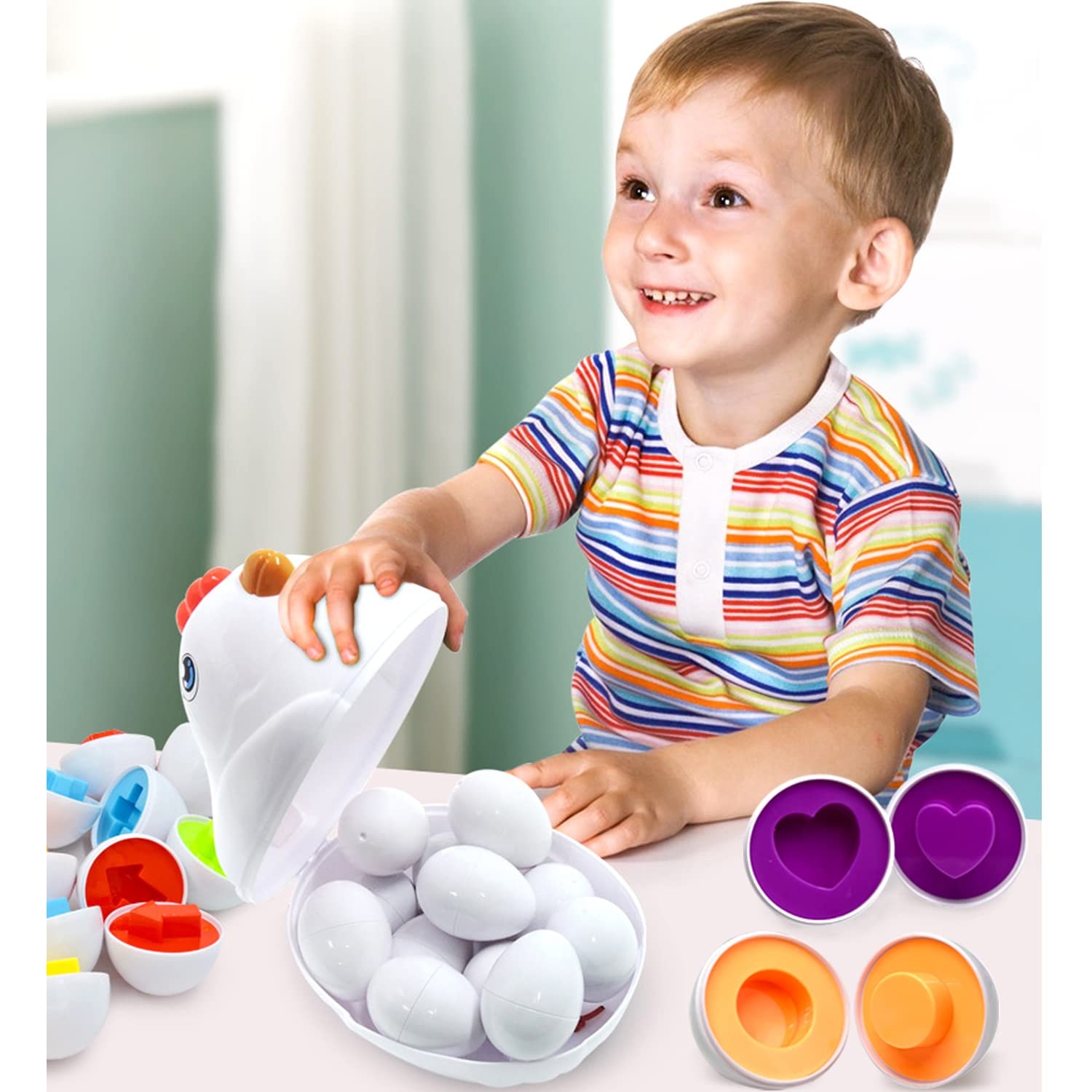 Easter Matching Eggs Toddler Toy with Push & Pull Medium, [Multiple Colors]