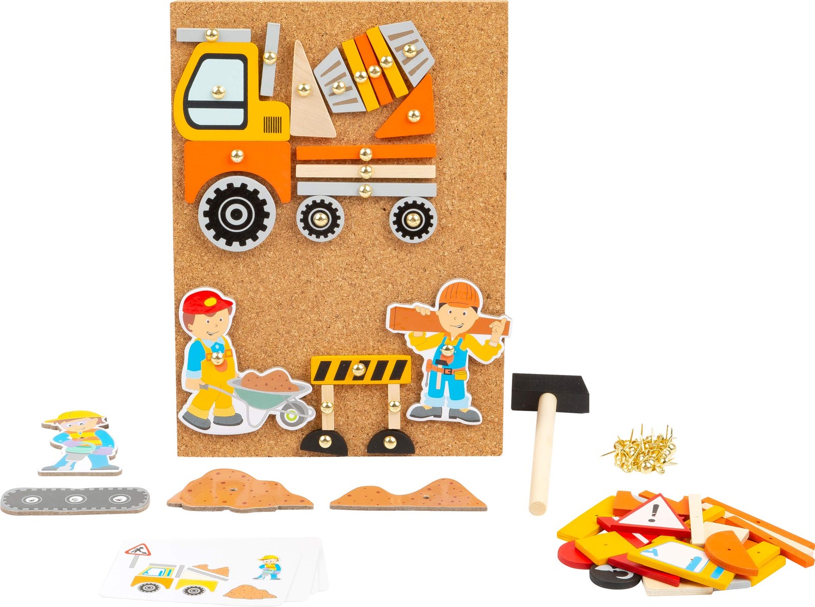 Small Foot Hämmerchenspiel Baustelle aus Holz und Kork, mit Baustellenmotiven, f