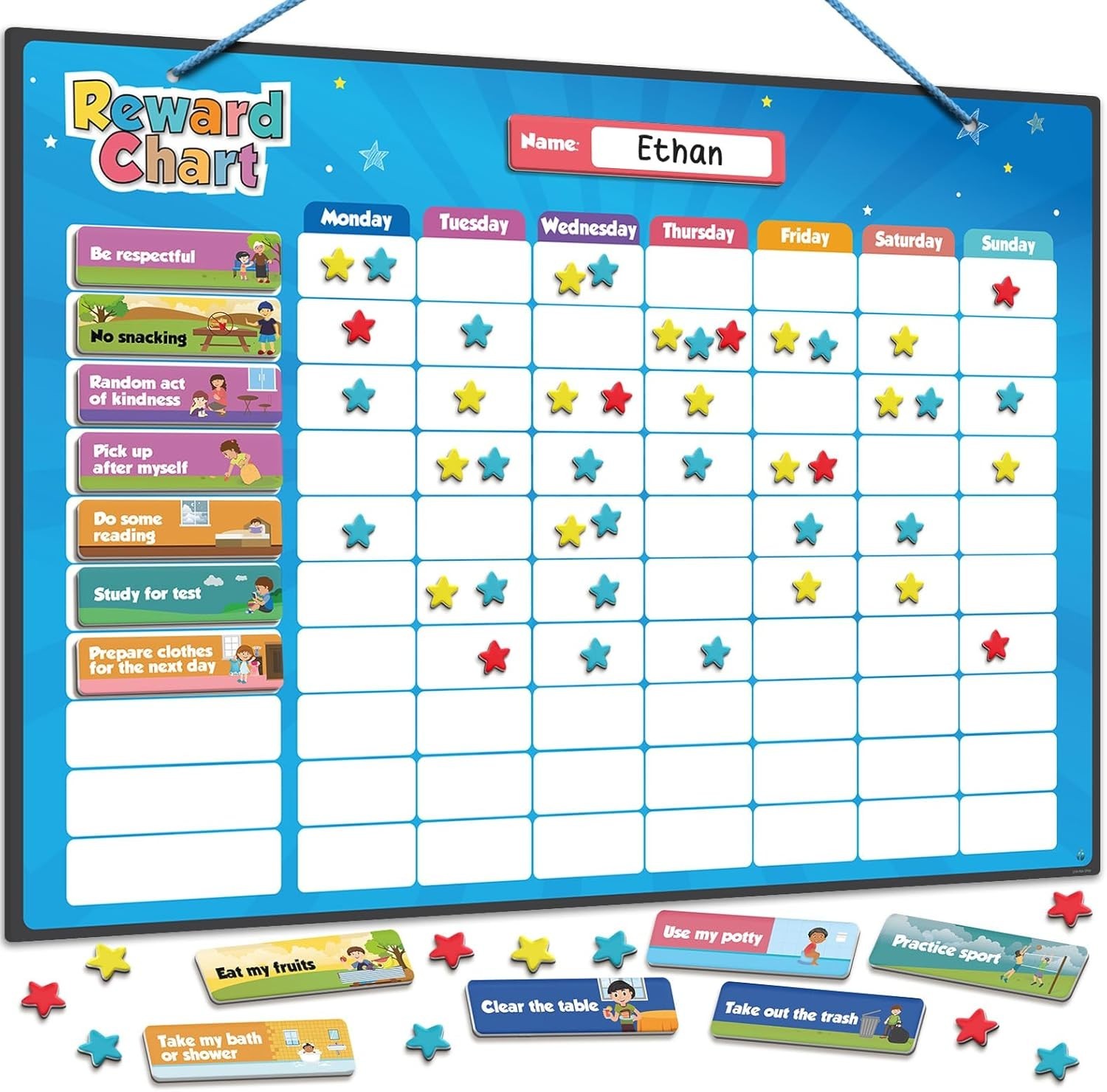 Interactive Chore Chart for Kids 3-9 with Customizable Tasks & 3D Stars