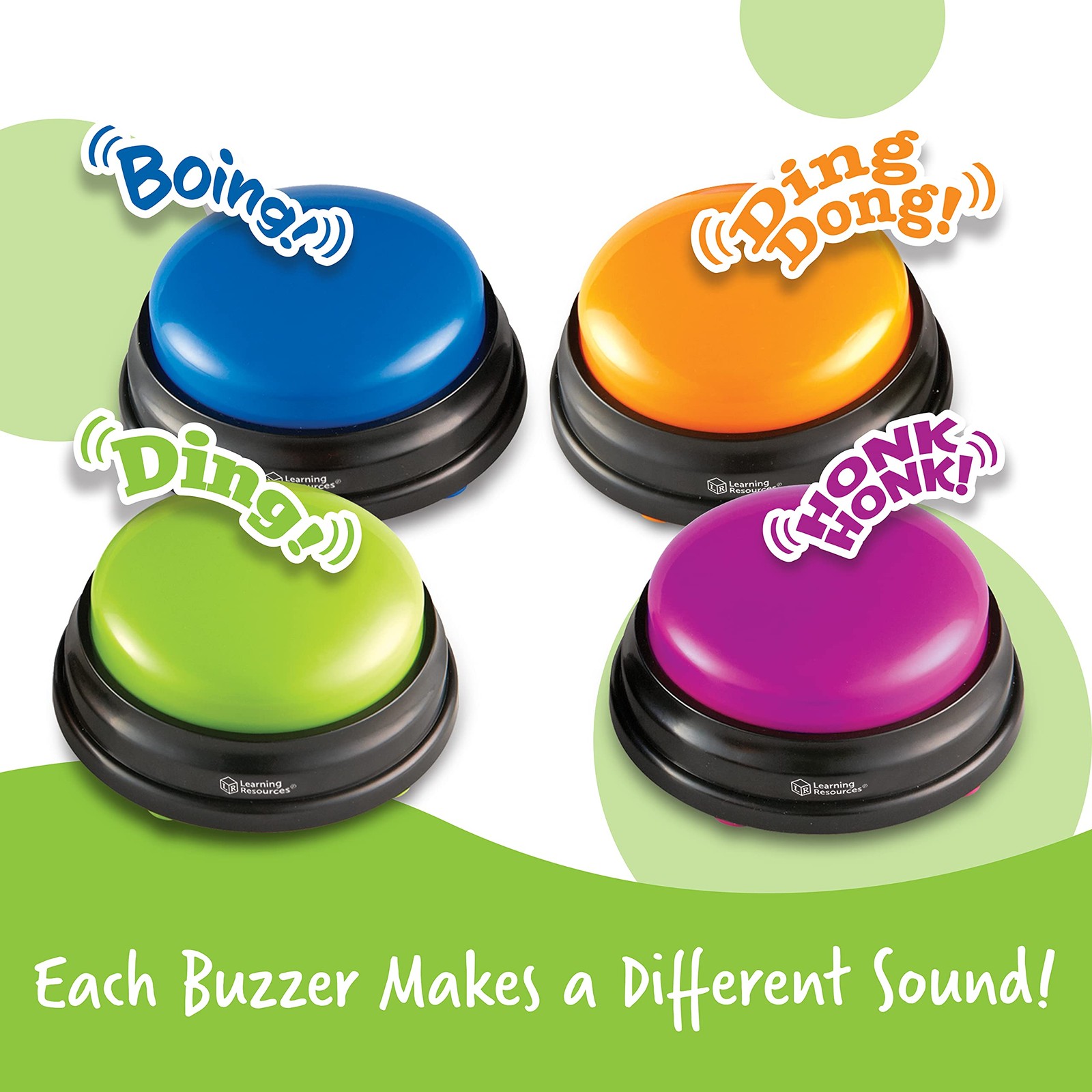 Learning Resources Answer Buzzers, Set of 4 Assorted Colored Buzzers, Ages 3+,