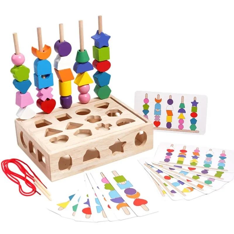 Montessori Wooden Sorting Blocks Color Shape Matching Educational Kids Early Toy