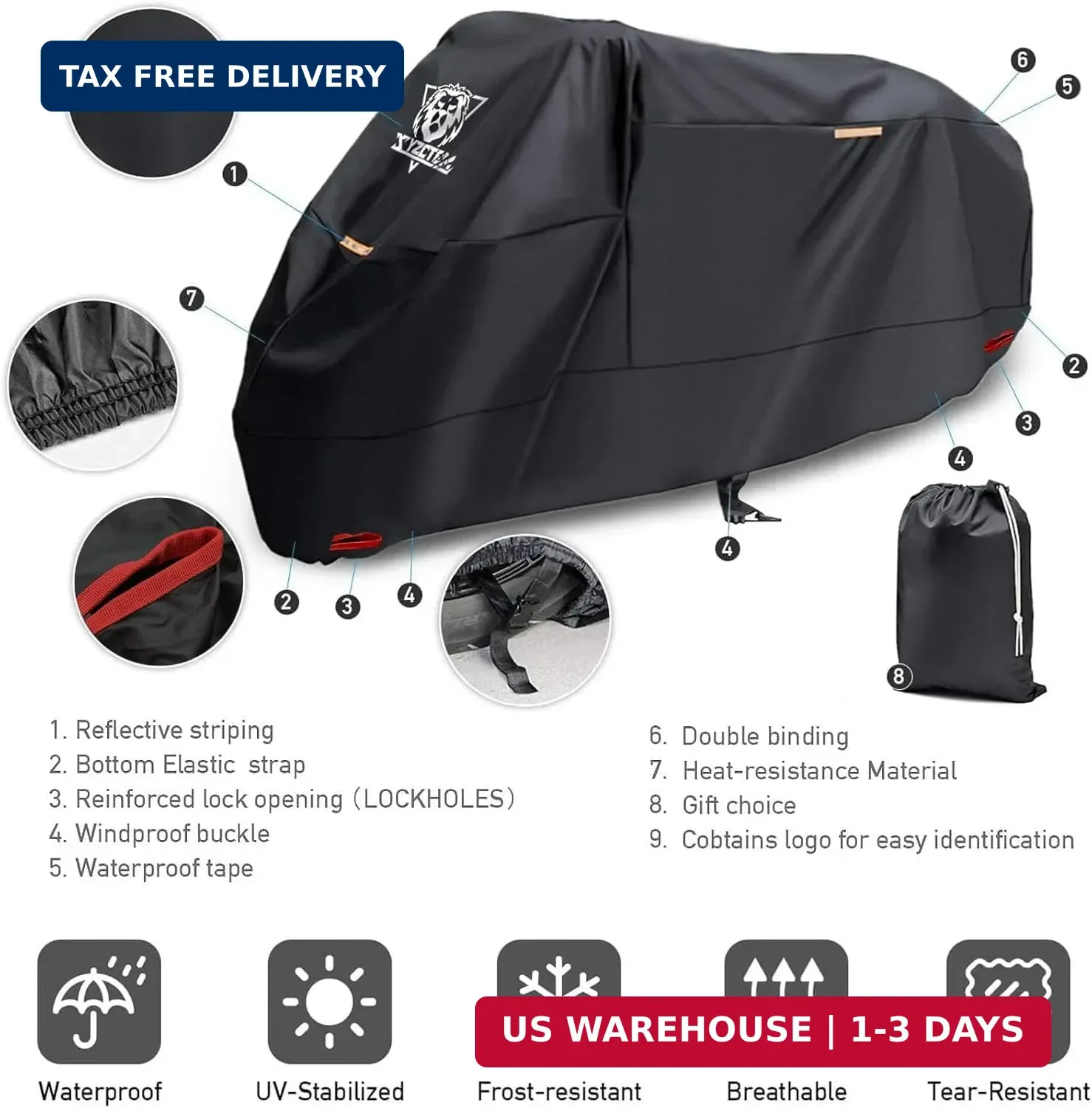 XYZCTEM Motorcycle Cover -Waterproof Outdoor Storage Bag,Made of Oxford Material