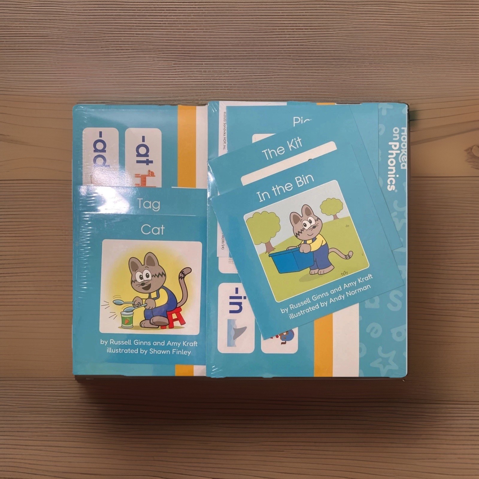 Hooked on Phonics Sealed Practice Pack Book Set (The Kit, In the Bin, Tag, Cat)