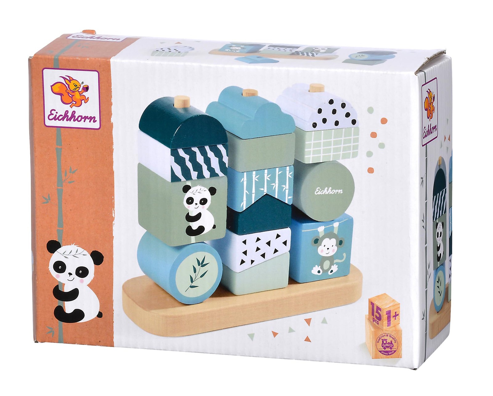 Eichhorn – Panda plug-in game with 14 building blocks to promote hand-eye coordi