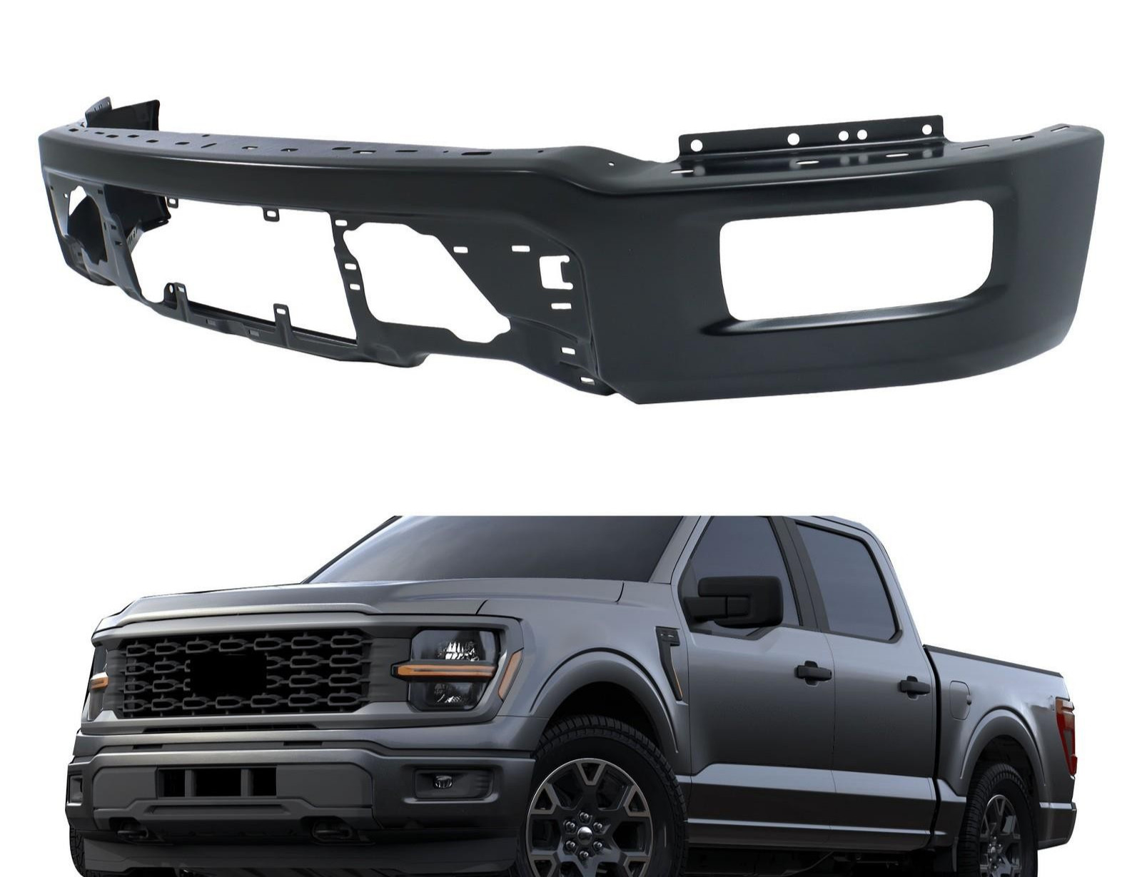24-25 Ford F150 Steel Front Bumper Face Bar Black Steel (No Sensor Holes)