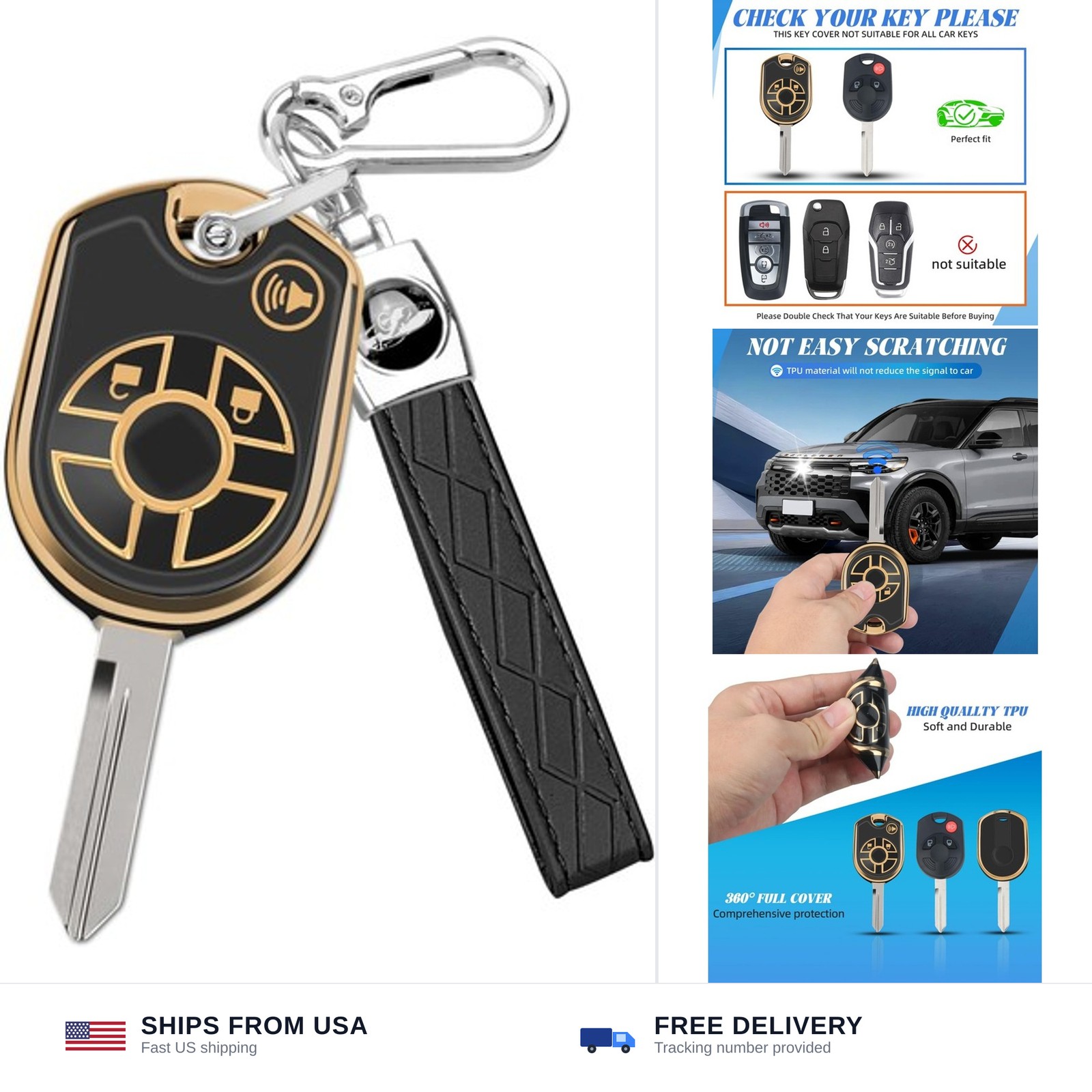 MILD EAST for Ford Key Fob Cover with Key Chain, Soft TPU Car Key Protector C…