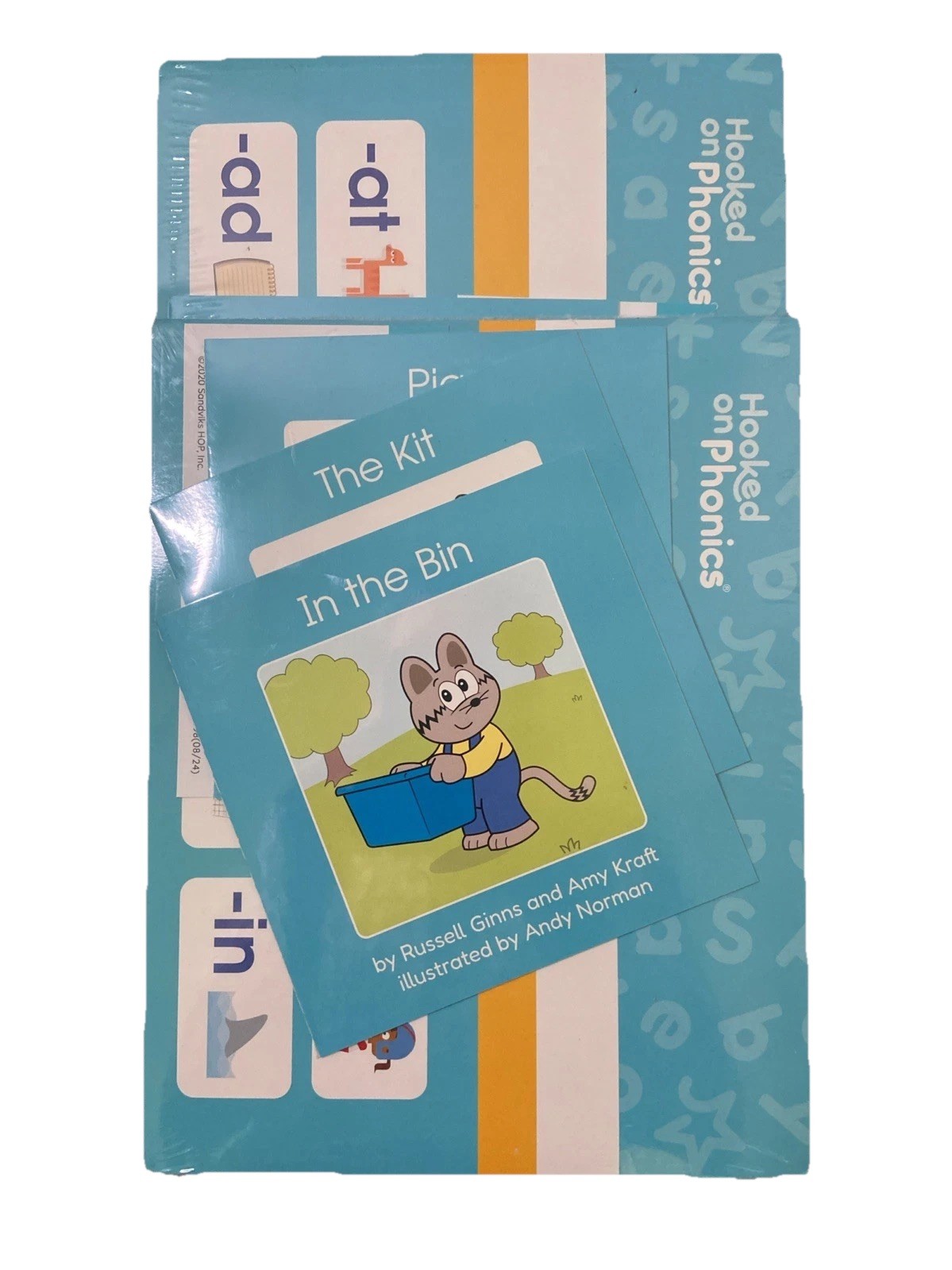 Hooked on Phonics Sealed Practice Pack Book Set (The Kit, In the Bin, Tag, Cat)