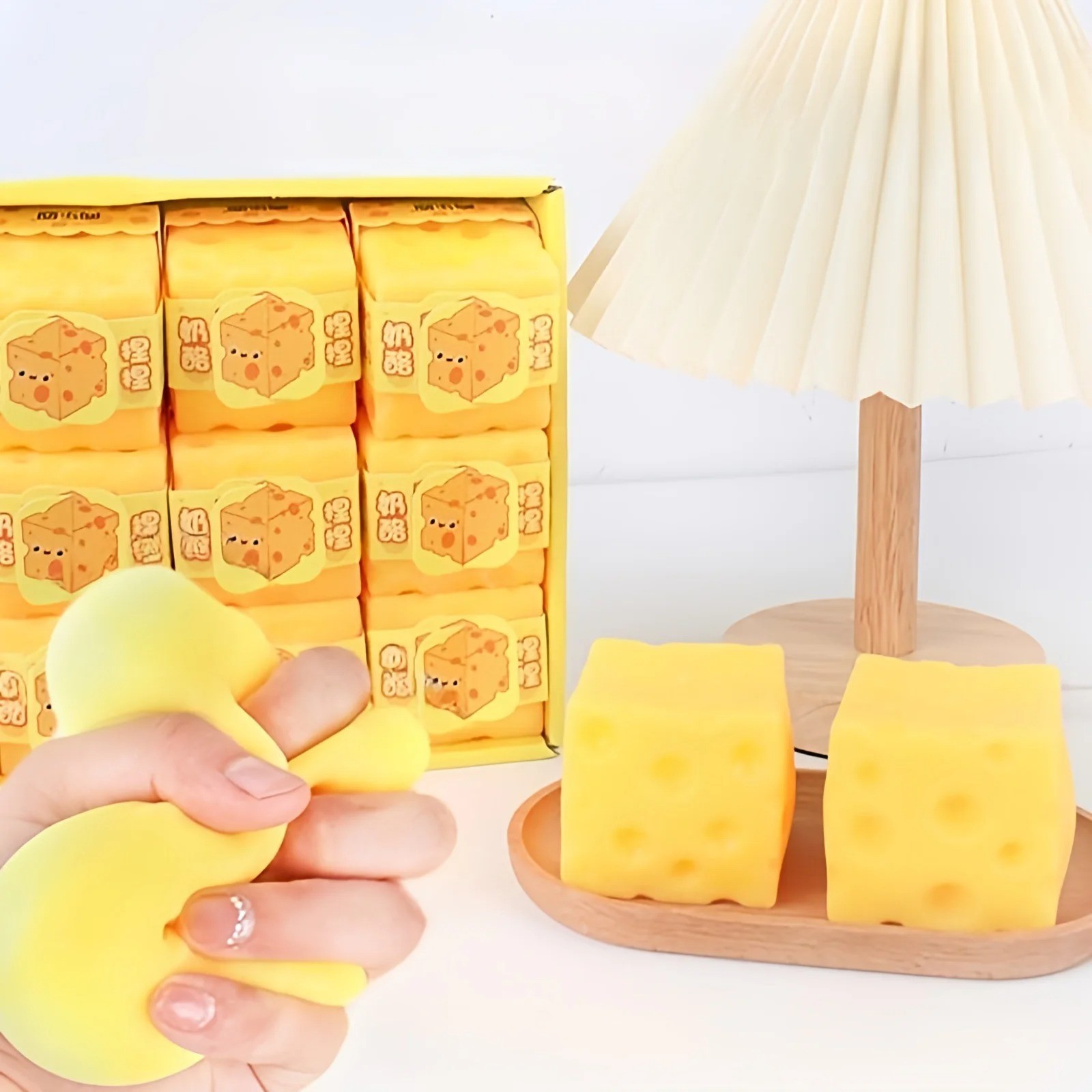 2Pcs Square Cheese Squeeze Toys Slow Rebound Push Stress Relief Sensory Toy