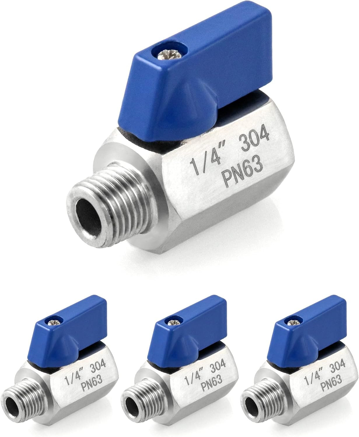 Mini Ball Valve, 4 Pack 1/4″ NPT Female and Male Thread 304 Stainless Steel Shut