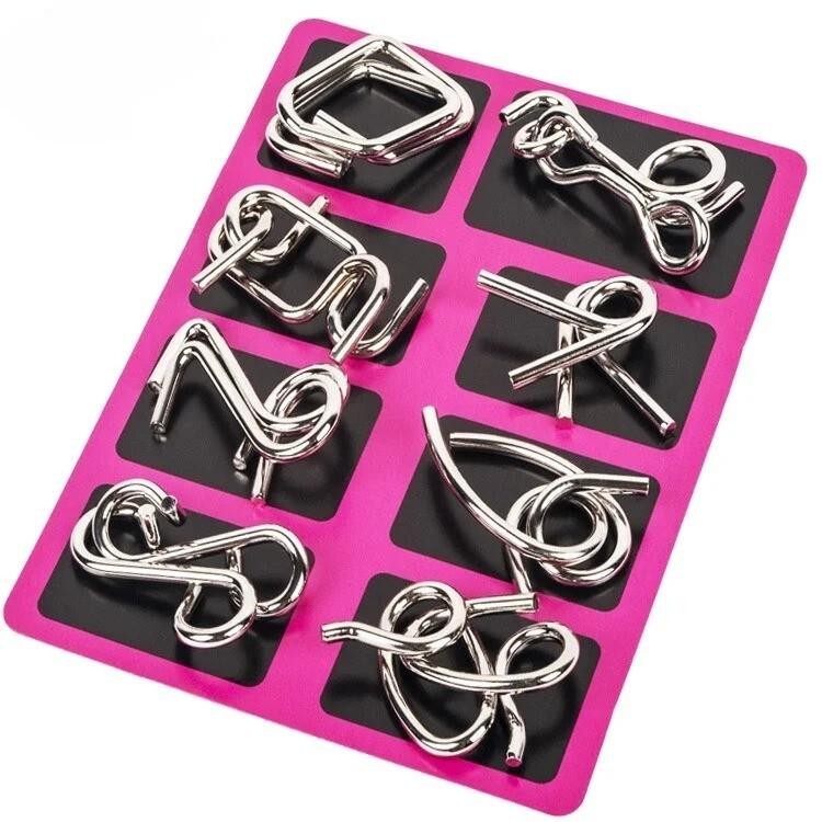8PCS Metal Wire Puzzle Brain Teaser Set Mind IQ Toy for Kids Adults