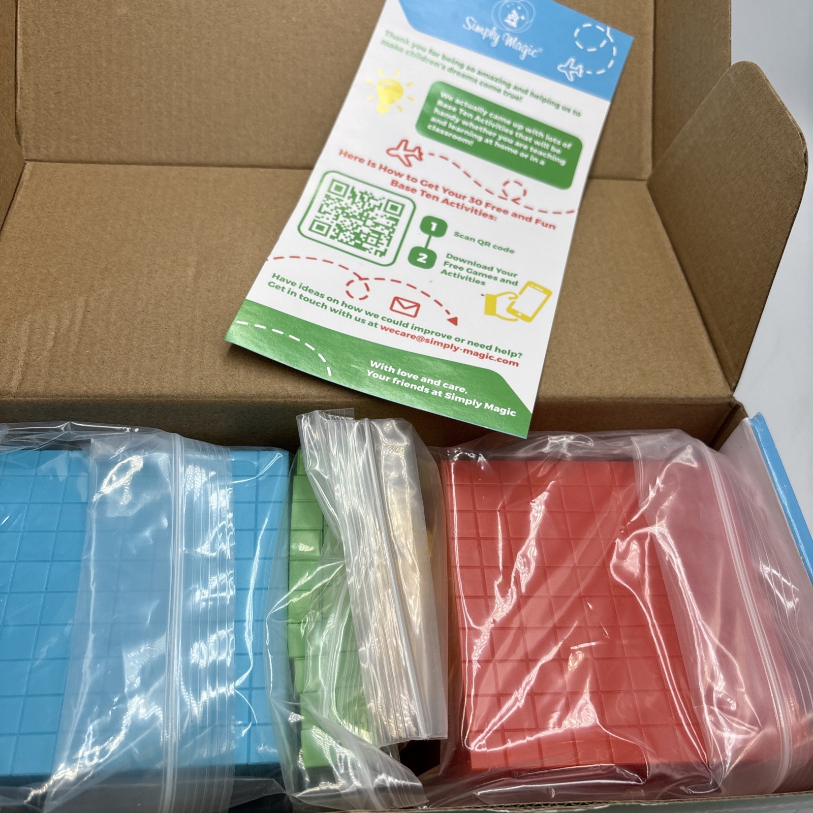 Simply Magic Colorful Base Ten Starter Set 131 Pieces Box Math Teaching OPEN BOX