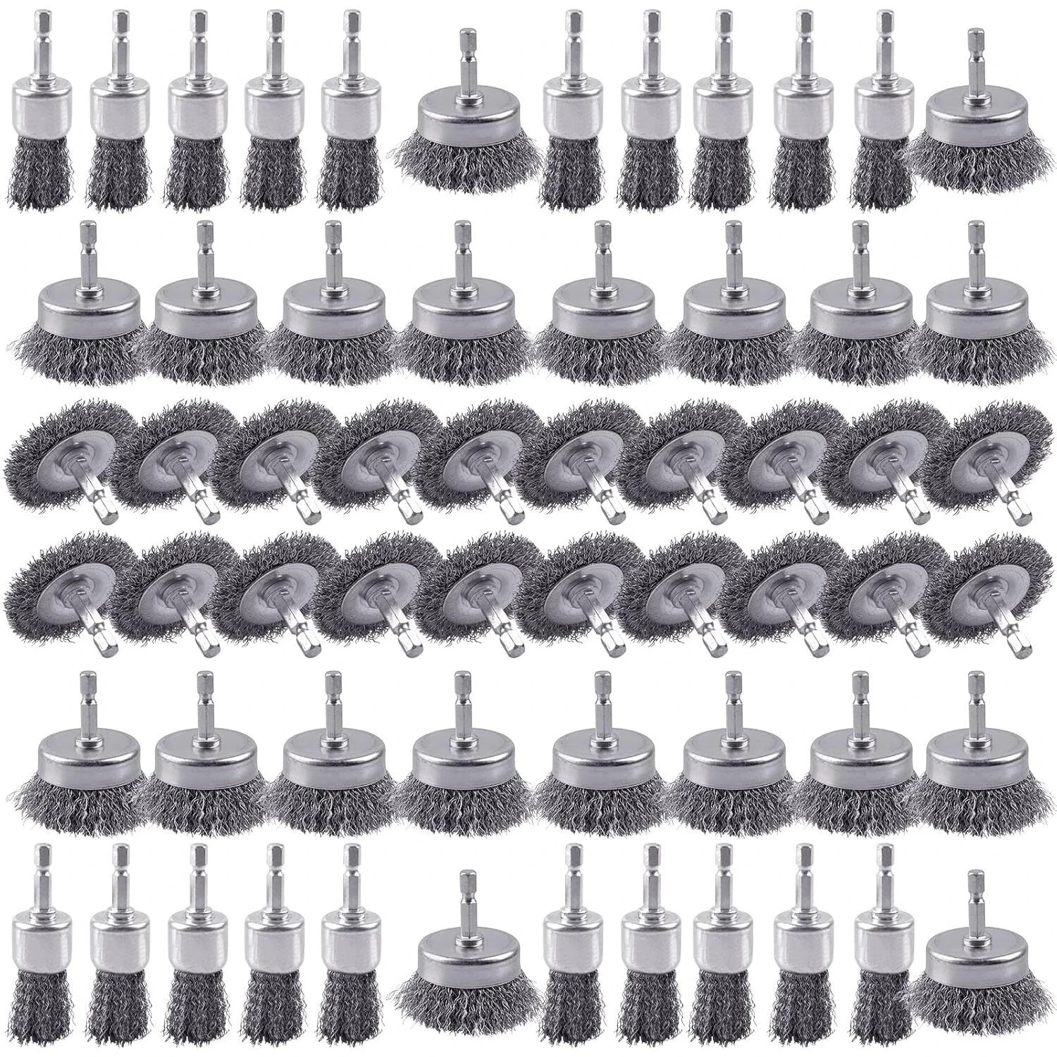 60 Pack Rocaris Carbon Steel Wire Wheel Brush Set – Cup, Wheel, and Pen Brushes