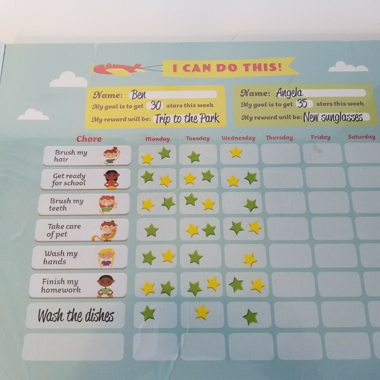 Magnetic Reward / Star / Responsibility / Behavior Chart For Up To 3 Children.