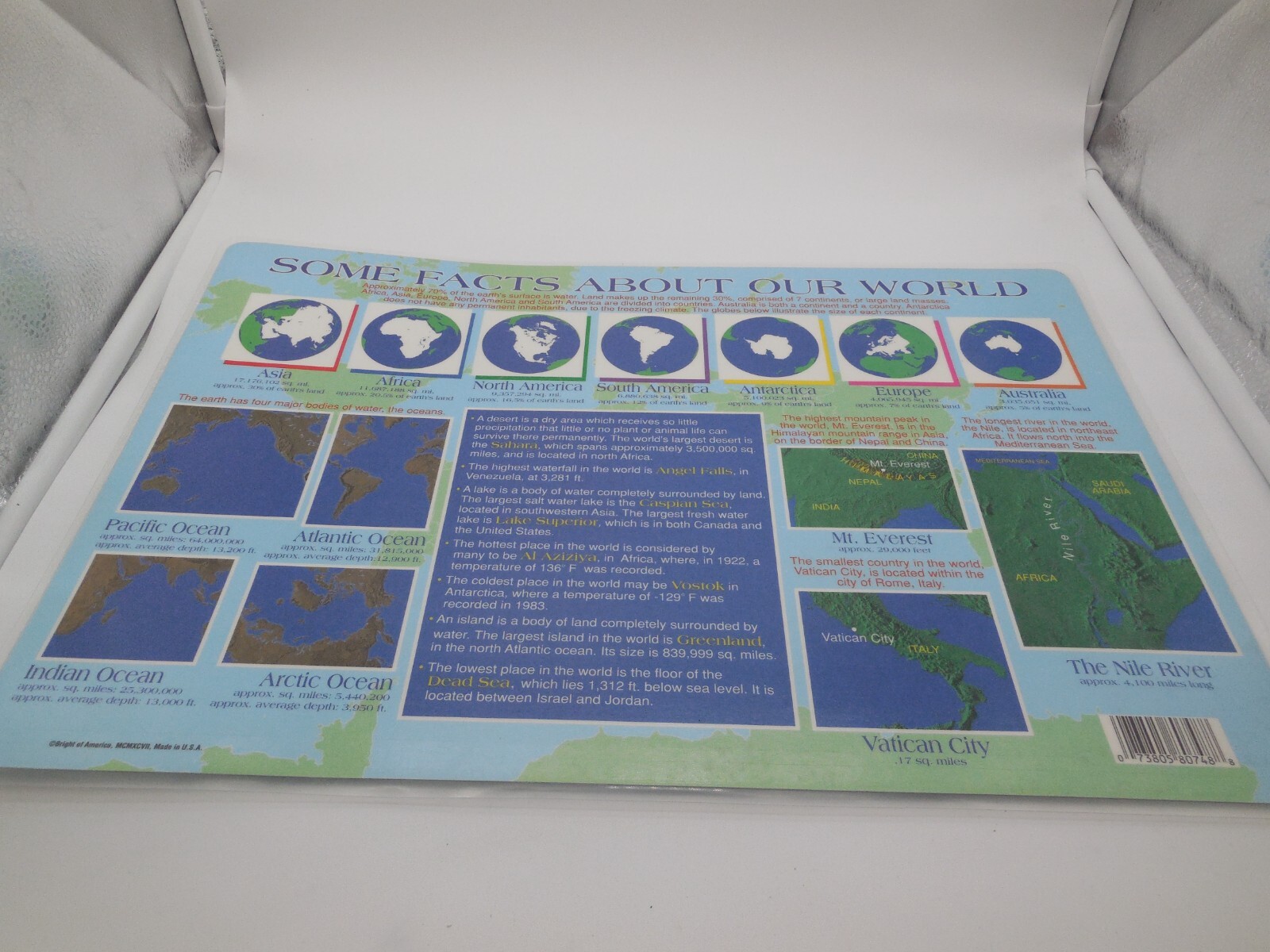 AH Table Desk Placemat Geography Reversible US Map, World Map Wall Poster Lot