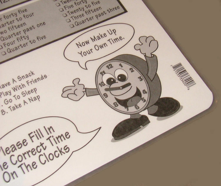 LEARN How TO TELL TIME Educational Early Learning Wipe-Off PLACEMAT Preschool