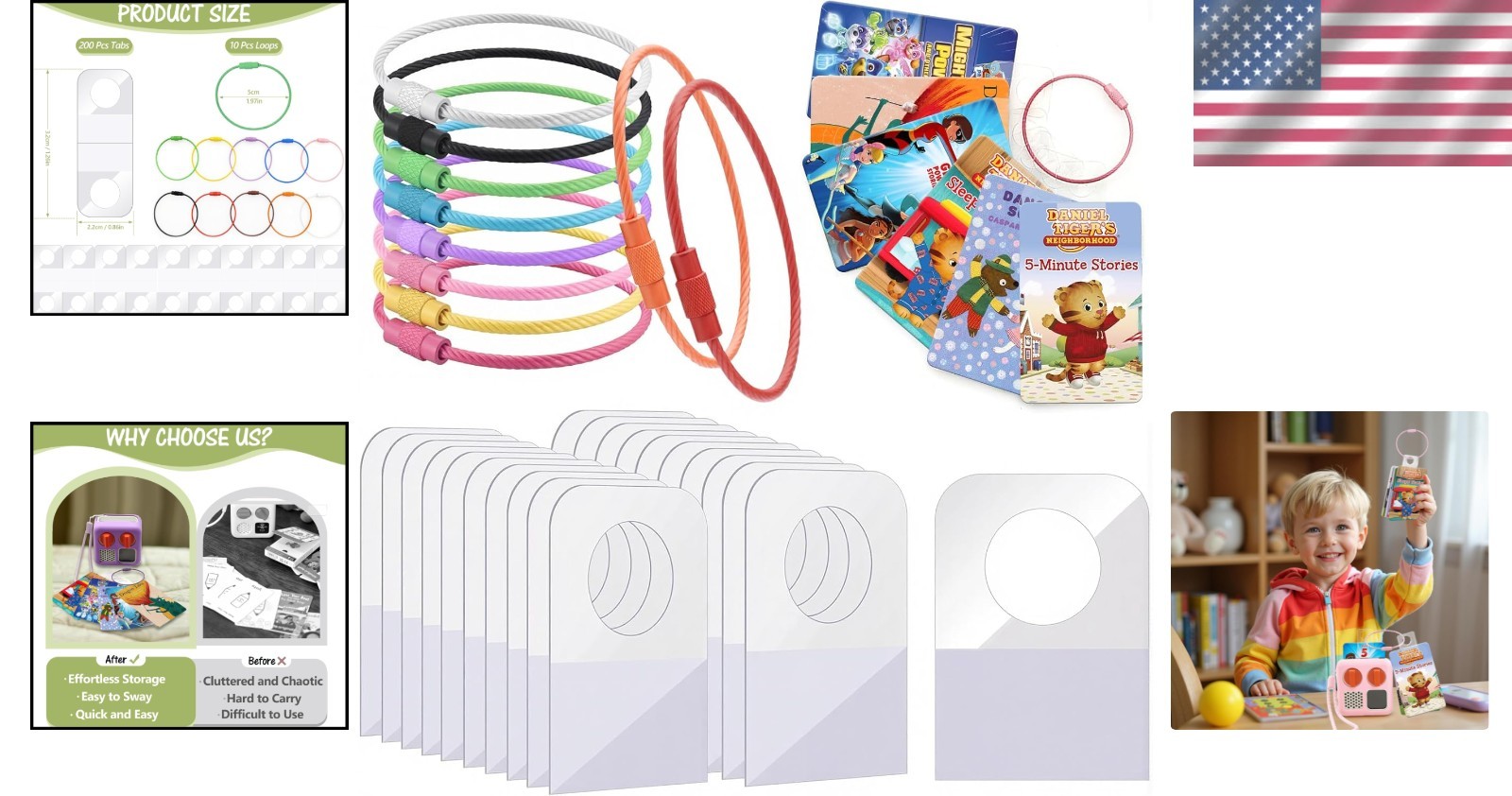 Creative Yoto Card Organizer Set: 200 Adhesive Tabs & 10 Color Rings for Kids