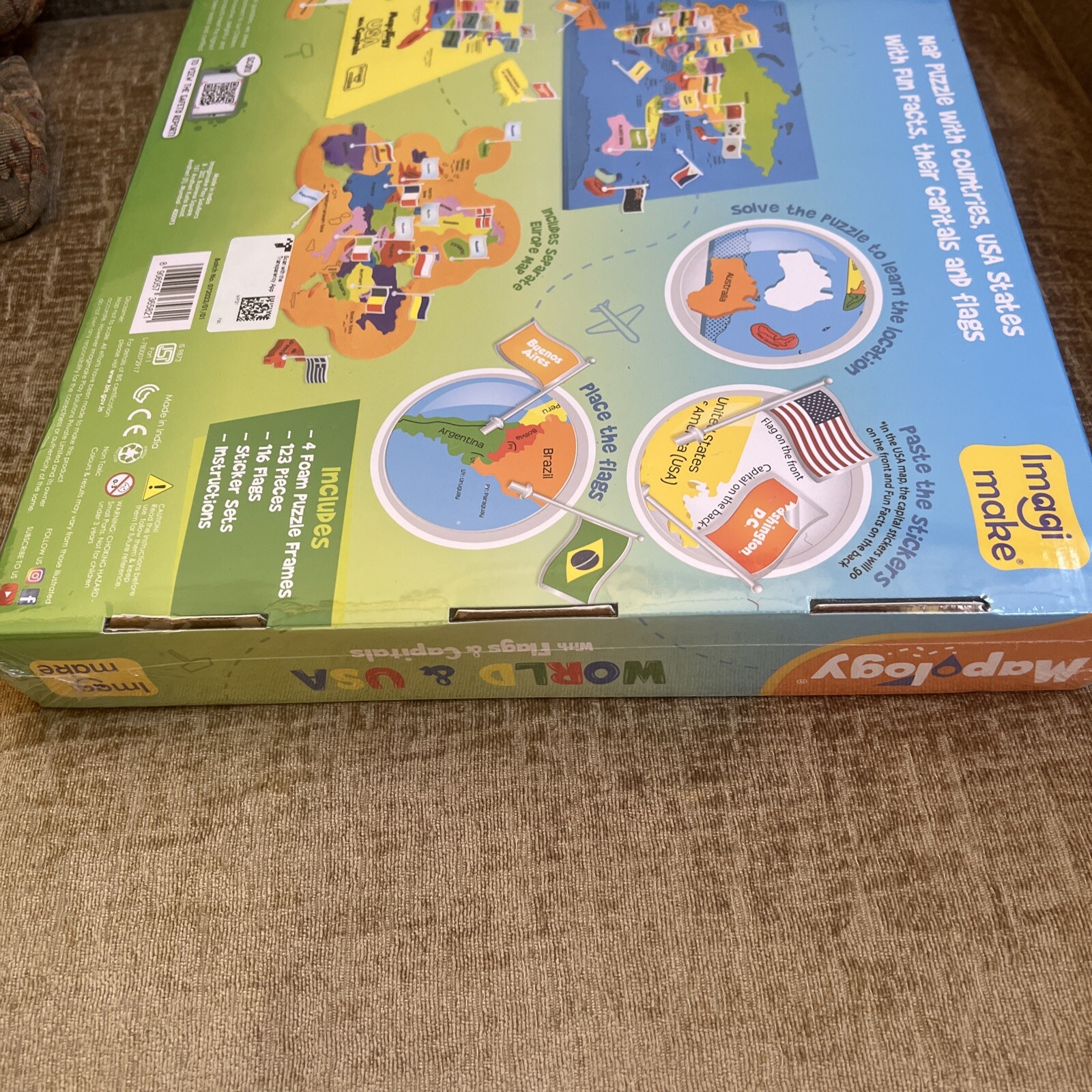Imagimake Mapology United States & World Map Puzzle with Flags, Capitals NEW