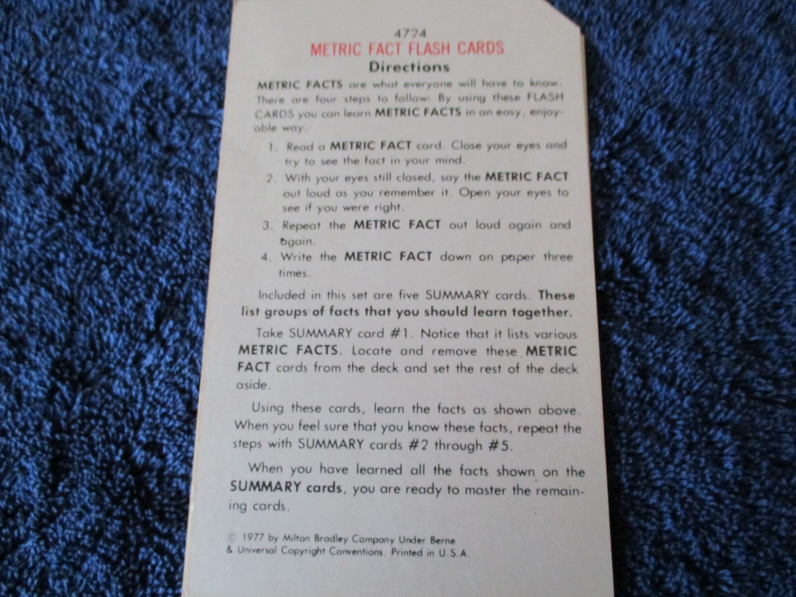 1977 Milton Bradley #4724 Metric Flash Cards