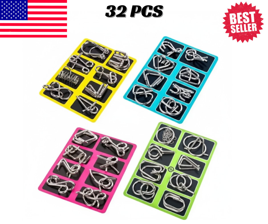 32 pcs Metal Montessori Puzzle Wire IQ Mind Brain Teaser Children Adults Toys US