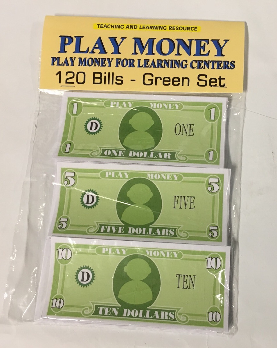 120 Bills – Play Pretend  Money  – Green set