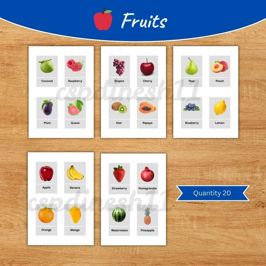 Printable Kids Flash Cards Bundle | Fruits, Vegetables, Animals, Birds, Fish
