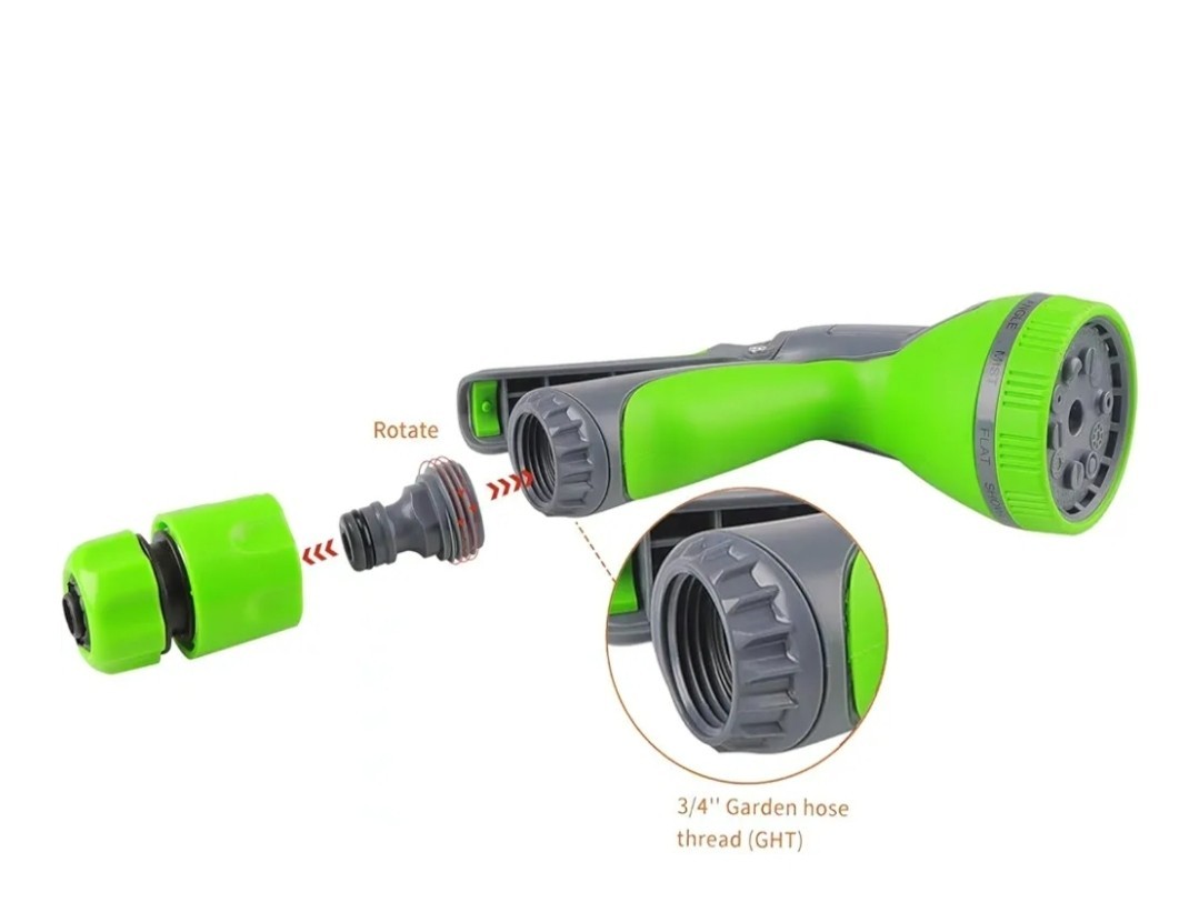 Garden Hose Nozzle Sprayer Heavy Duty, 10 Adjustable Watering Patterns – Green