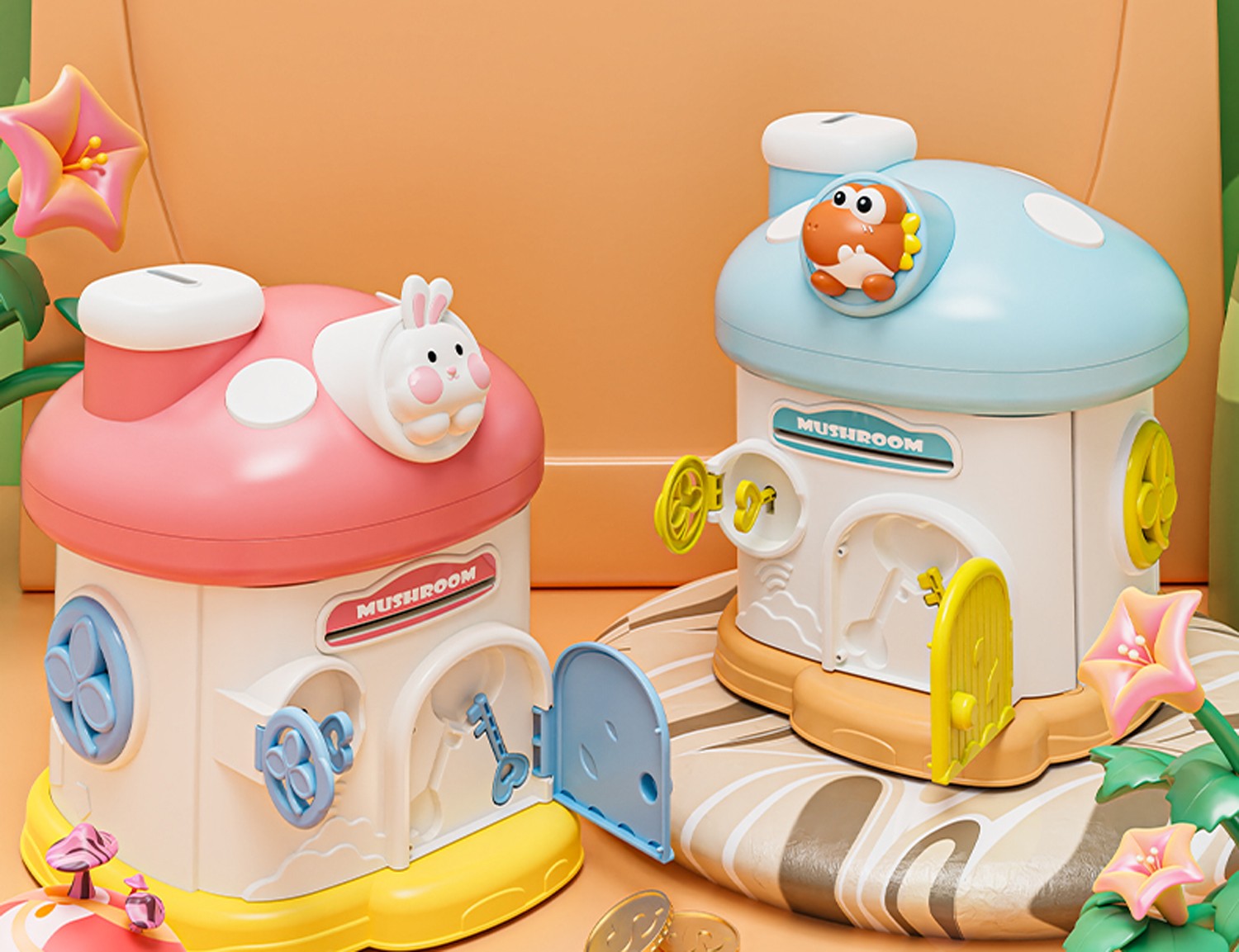 Educational Mushroom House Piggy Bank Secure Lock Savings Toy for Kids
