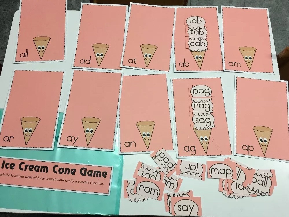 Ice Cream Cone Game – Learning Center- Literacy Mats – Laminated Mats Short A