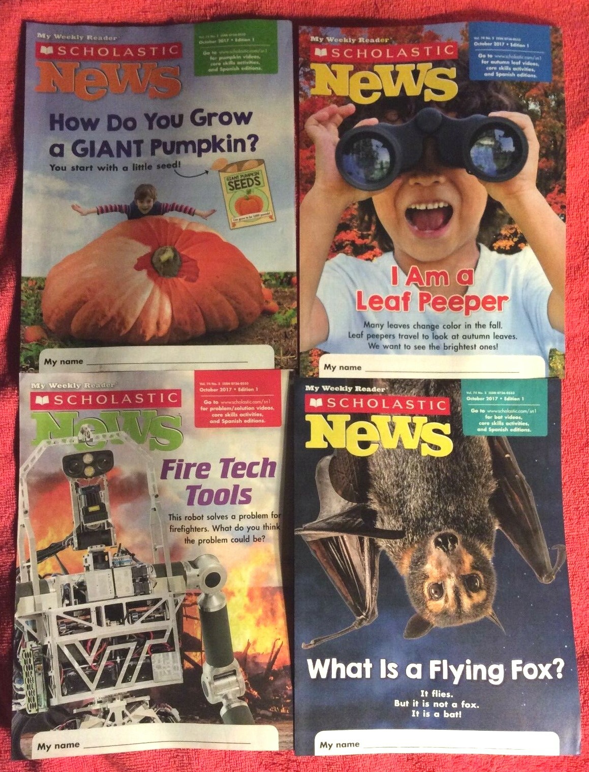 SCHOLASTIC NEWS READERS GRADE 1 OCTOBER 2017 FLYING FOX PUMPKIN FIRE TECH LEAF