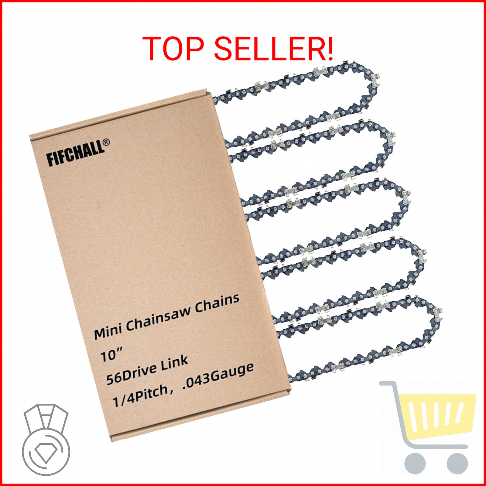 5 Pack 10 Inch Pole Saw Chain Fit Stihl 1/4″ Pitch .043″ Gauge 56 Drive Links 10