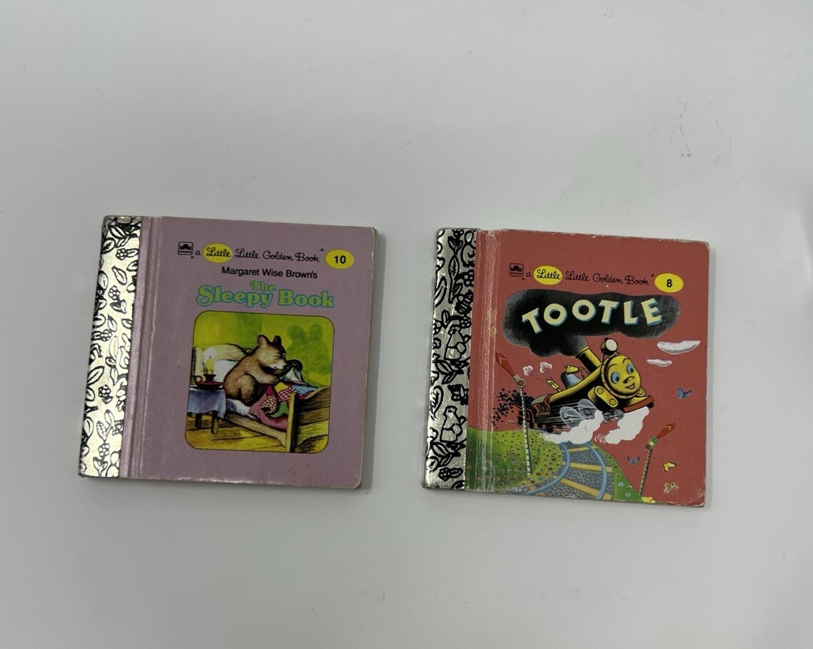 2x LITTLE LITTLE GOLDEN BOOK MINI MINIATURE VINTAGE BOOKS Tootle & Sleepy Book