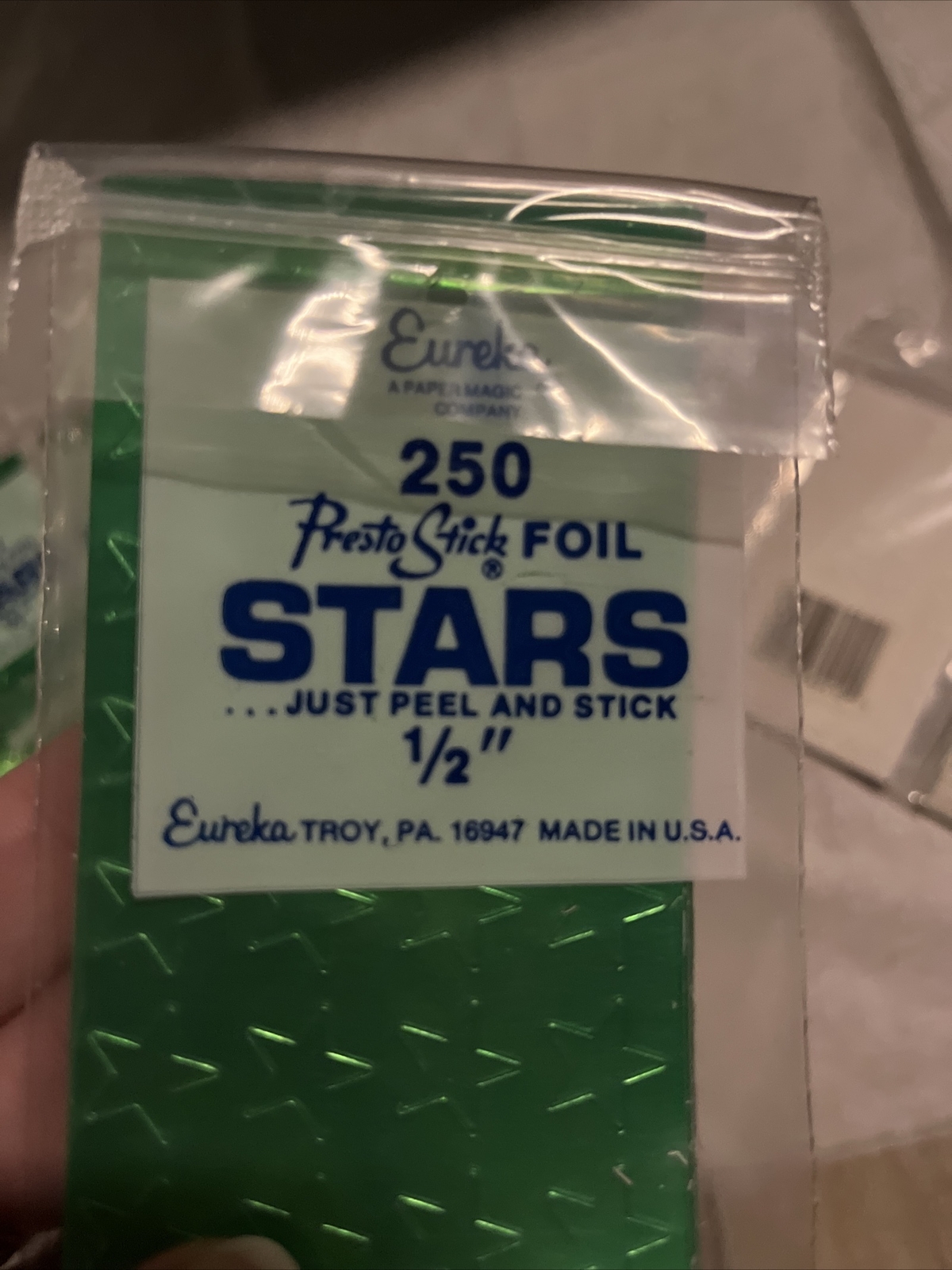 Vintage Lot 7 Eureka Presto-Stick Foil Star Stickers 1/2″ Purple Green 1750 USA