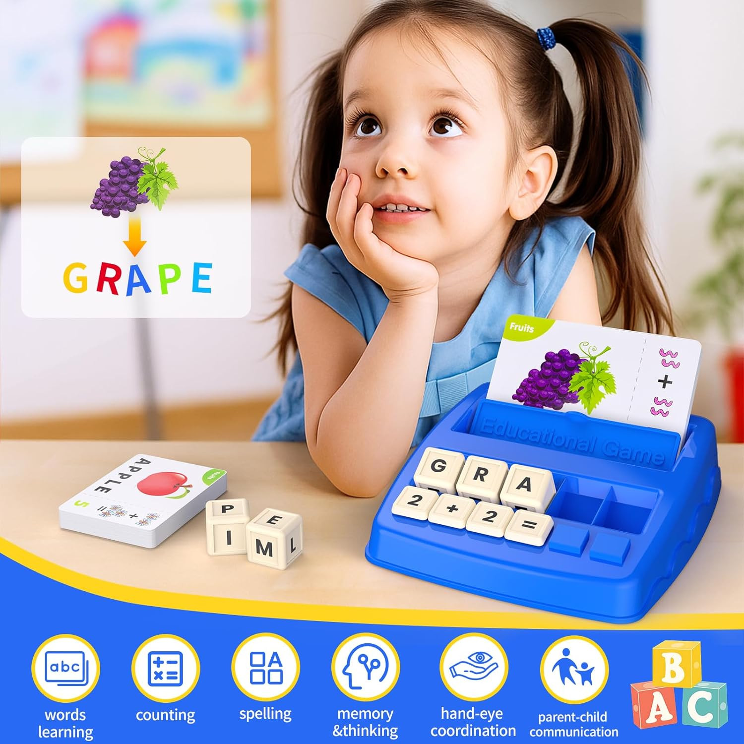 Educational Toys for Kids Ages 3-8, Matching Letter Spelling Math Counting Game,