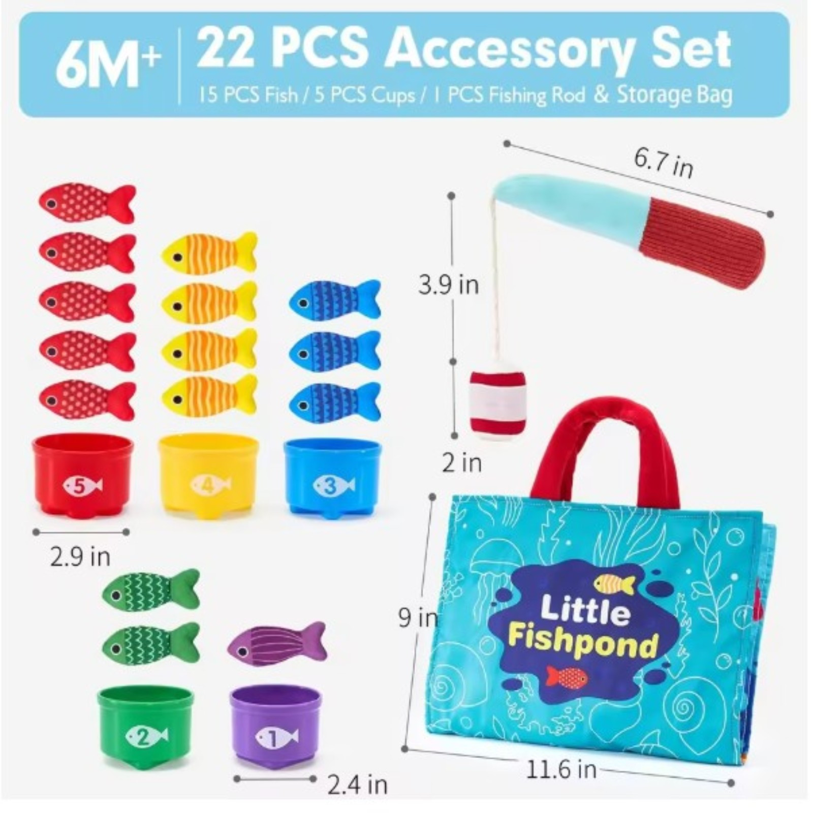 Cloth Fishing Game Color Sorting Counting Learning Toy for Toddlers A