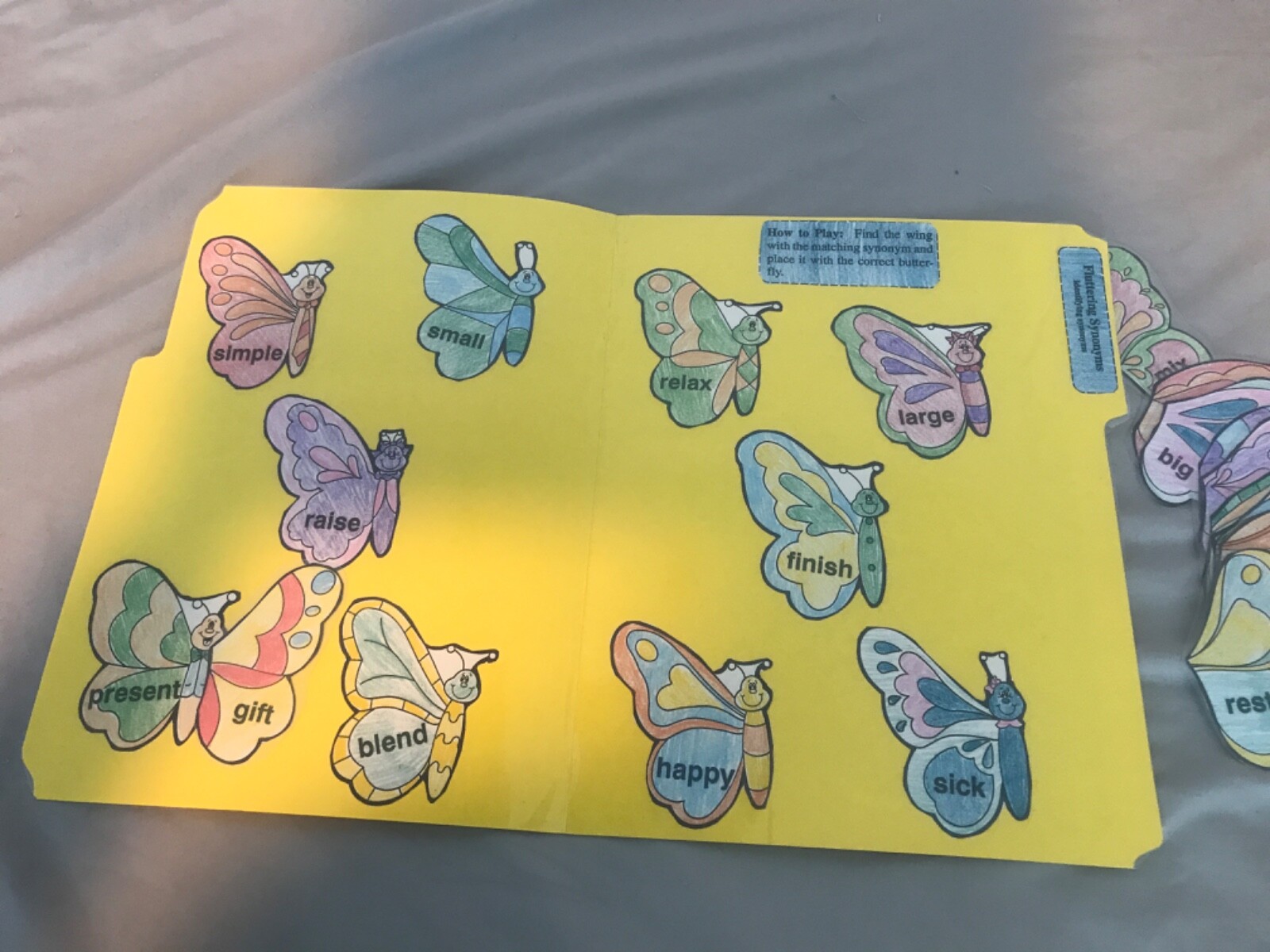 Fluttering Synonyms! Grade 2nd language arts file folder game teachers