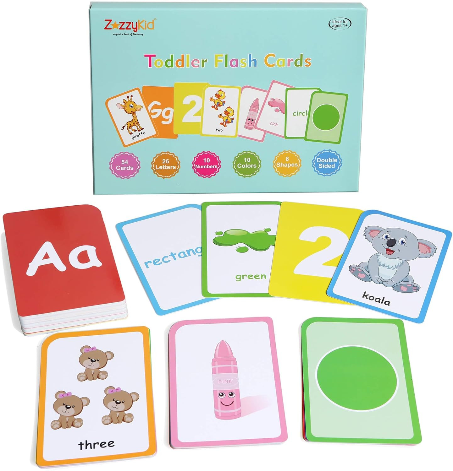 Flash Cards for Toddlers Learning: 54 Double Sides Flashcards for Alphabets, Num