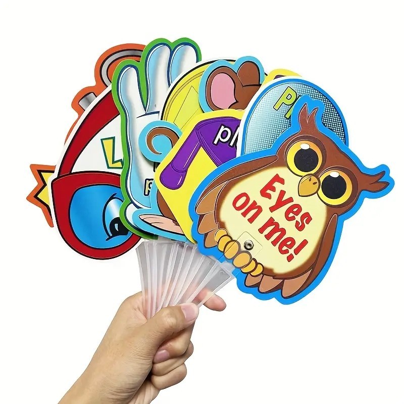 8pcs Classroom Rules Handheld Teacher Signs Double-Sided Instruction Boards Kids
