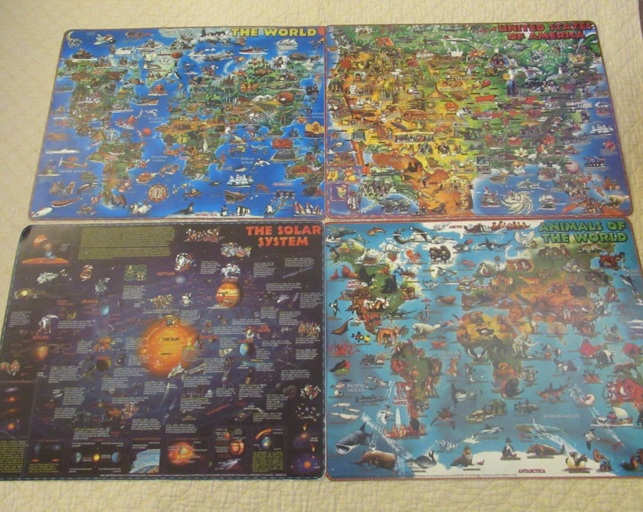 Educational Placemats 4-Set (Solar System, World, Animals)