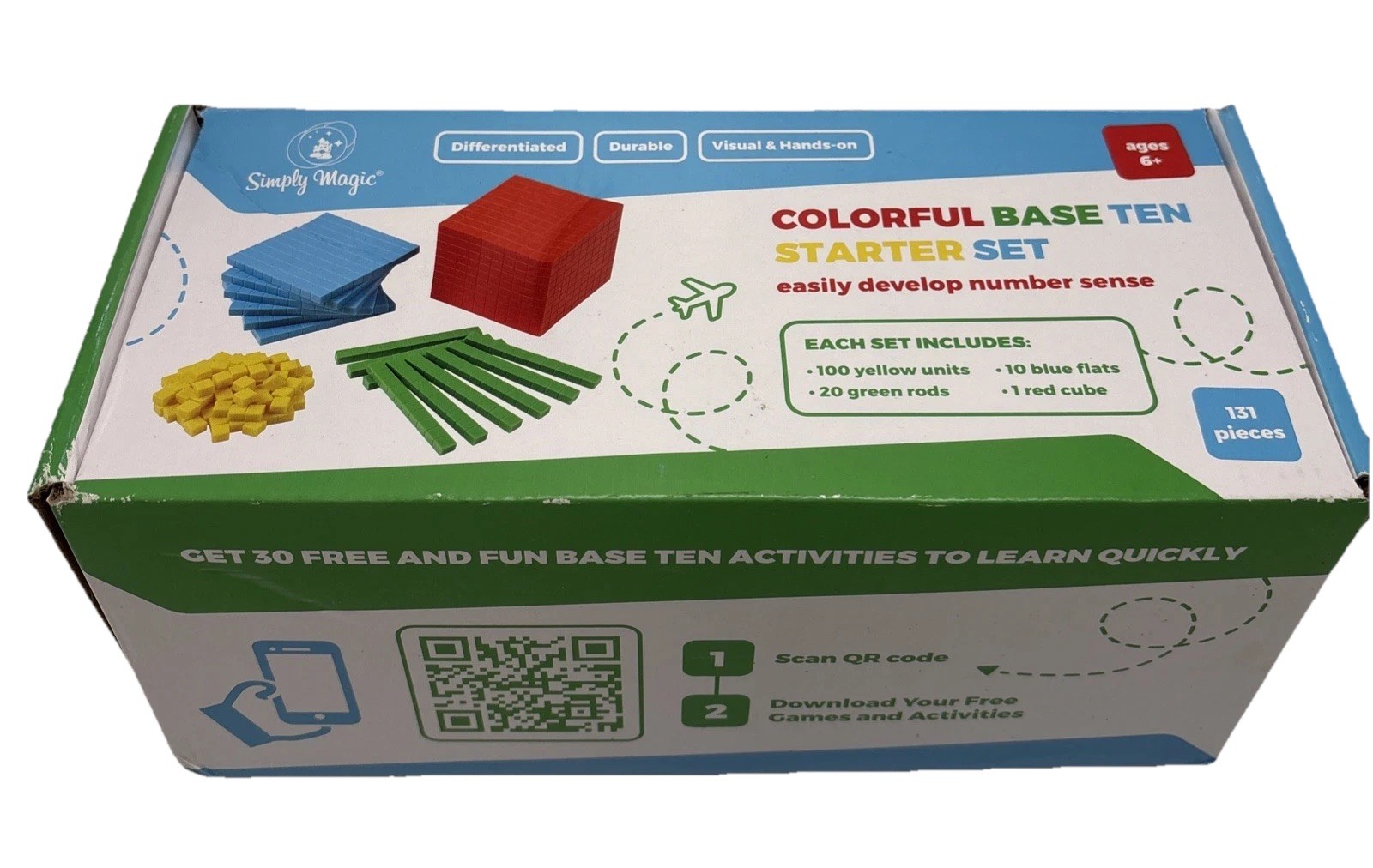 Simply Magic Colorful Base Ten Starter Set 131 Pieces Box Math Teaching OPEN BOX