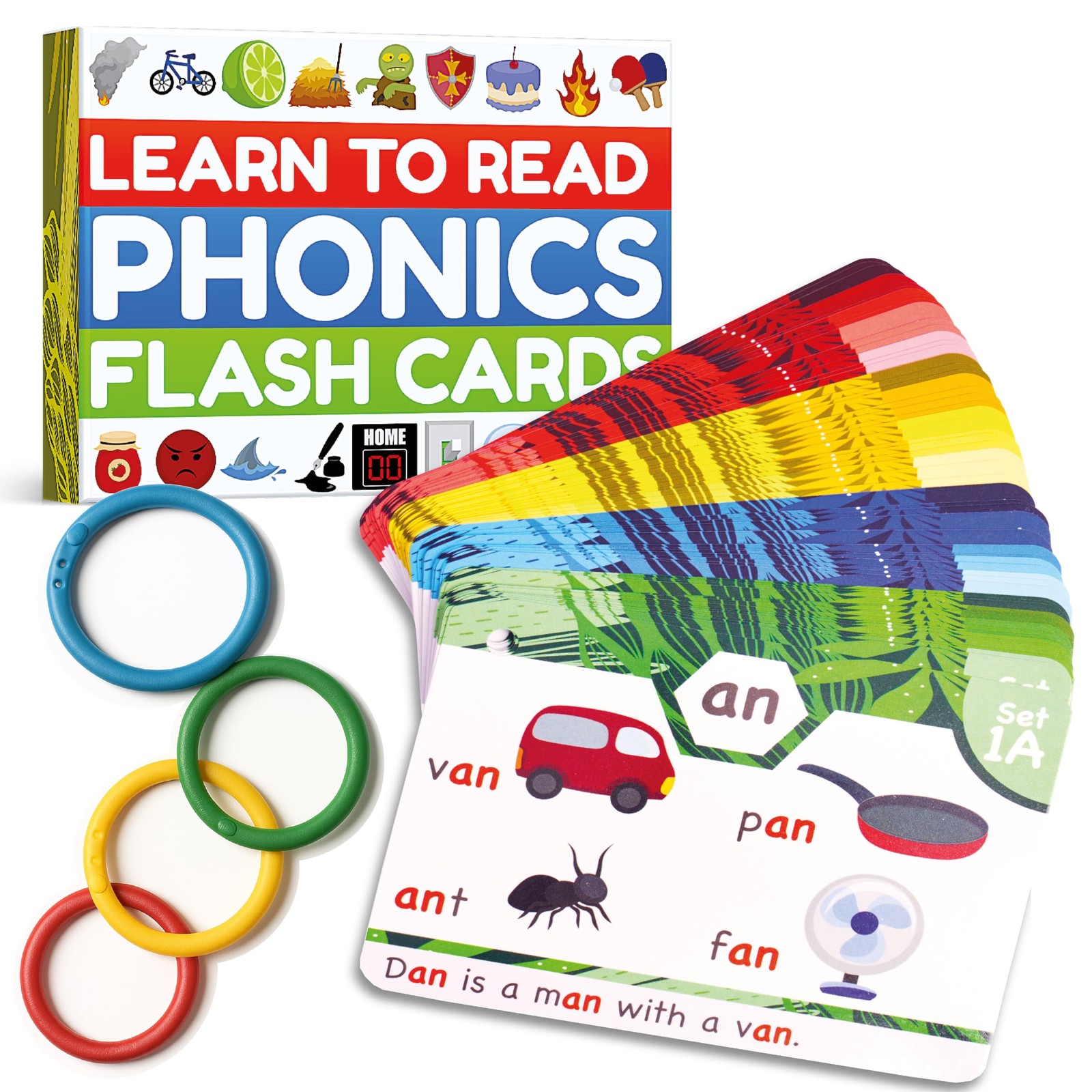 Phonics Flash Cards for Kids Ages 4~8, 20 Stages, Learn to Read