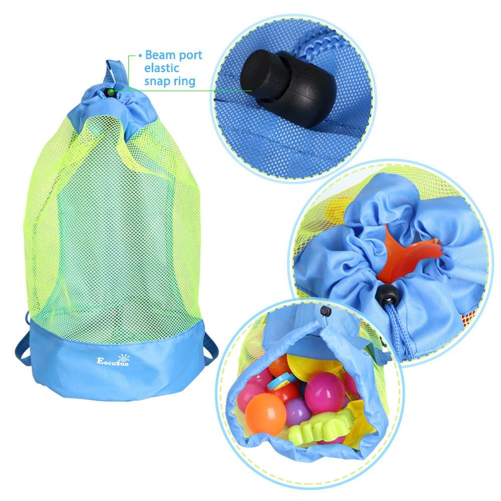 EocuSun Large Mesh Beach Bag Tote Durable Sand Away Blue-Large, Blue