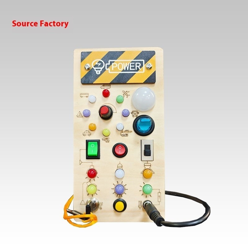 Wooden LED Busy Board Toy – Switches, Sockets & Lights Montessori STEM Play 4-6y