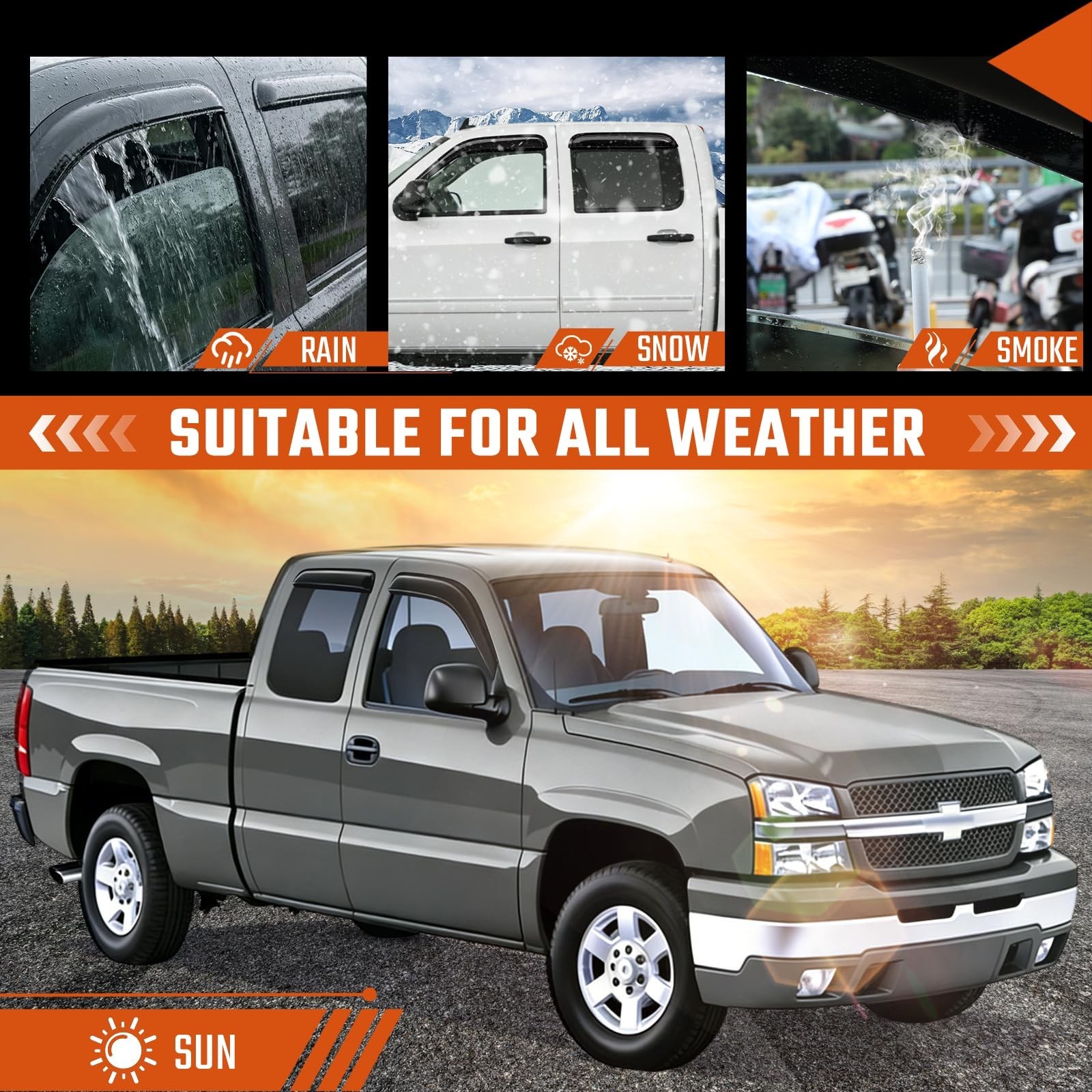 Rain Guards Fit for 1999-2006 Chevy Silverado/GMC Sierra 1500/2500/2500HD Ext…
