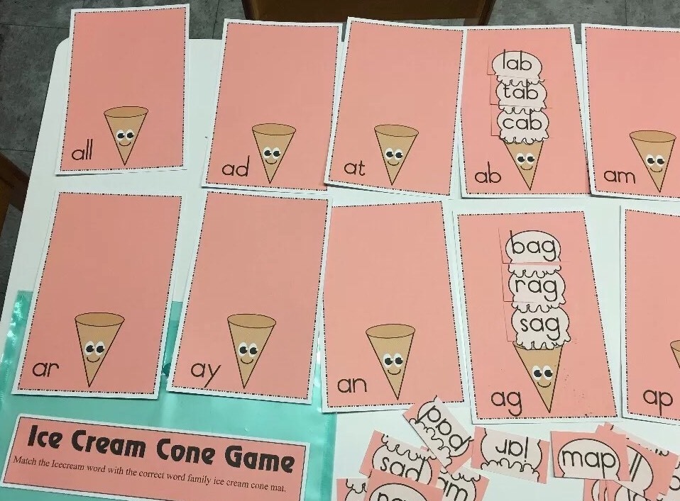 Ice Cream Cone Game – Learning Center- Literacy Mats – Laminated Mats Short A