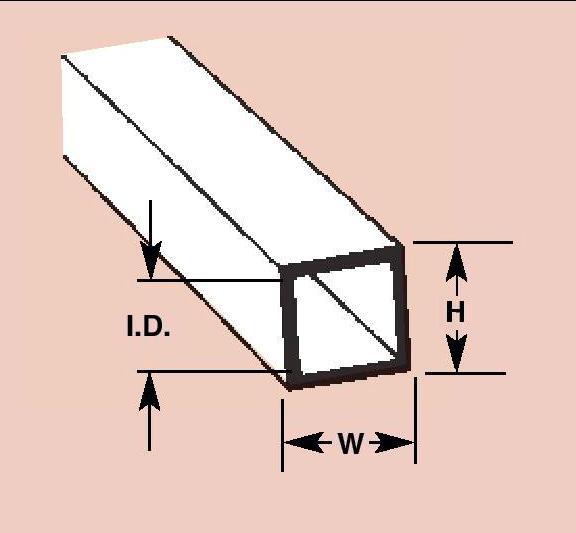 Plastruct 90622 STFS-6 Square Tubes (6) 3/16 H&W x 9/64 ID x .025 Wall x 15 Long