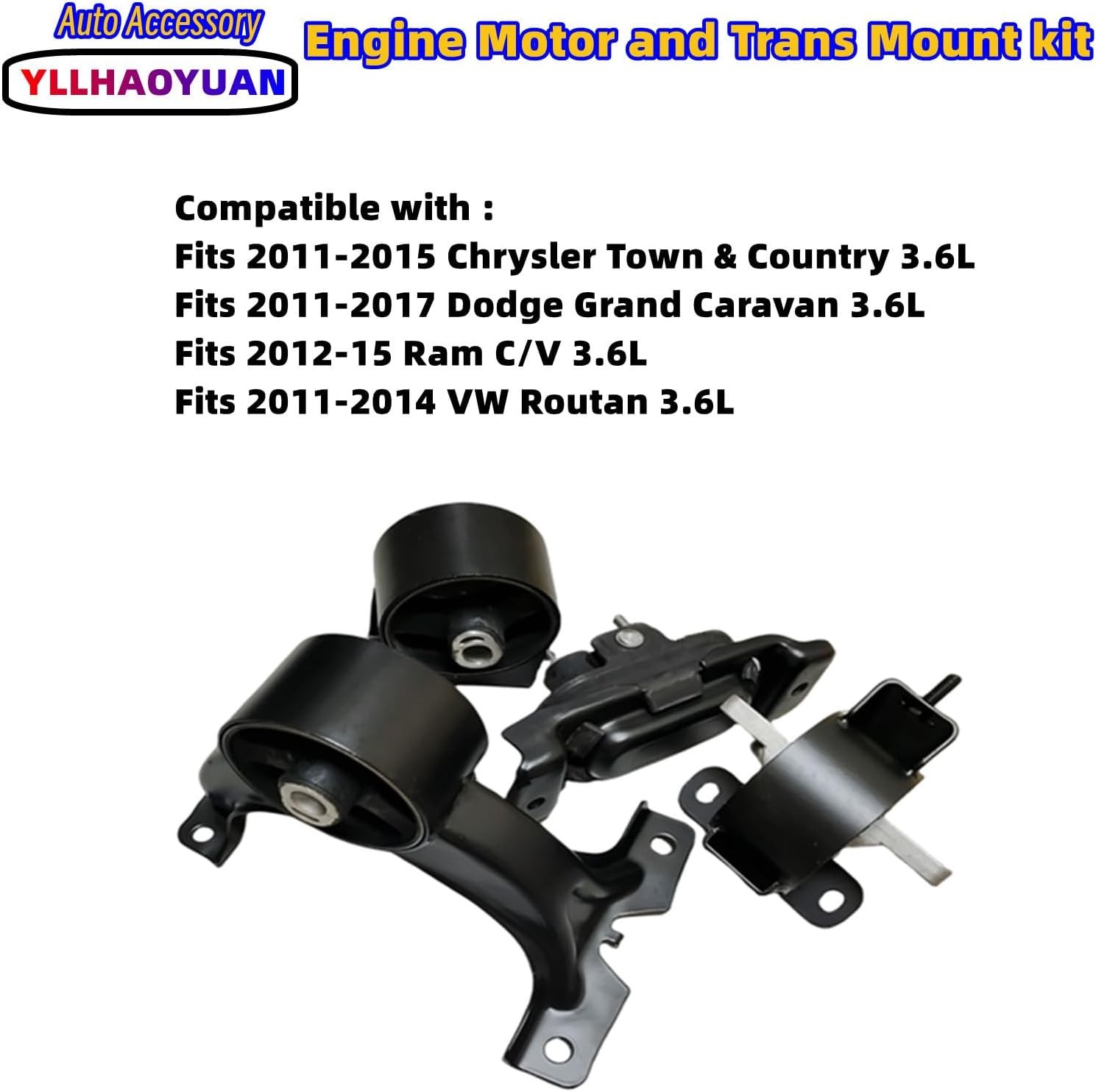 Complete Engine Motor Mount Set of 4 Compatible with 2011-2017 Grand Caravan 3.6