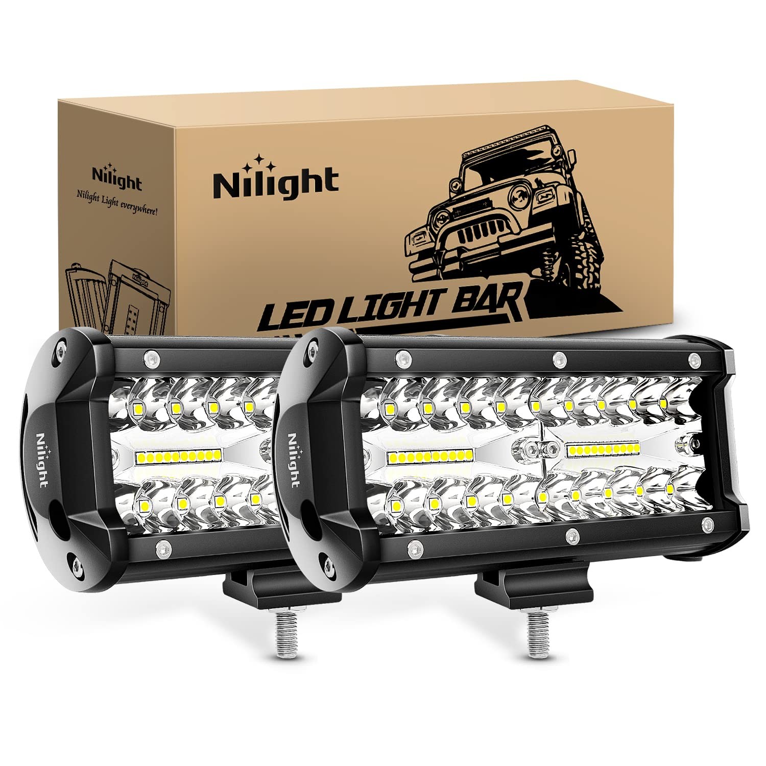 Nilight 18022C-B 6.5Inch 2PCS 6.5 Inch 120W Spot & Flood Combo Bar Driving Water