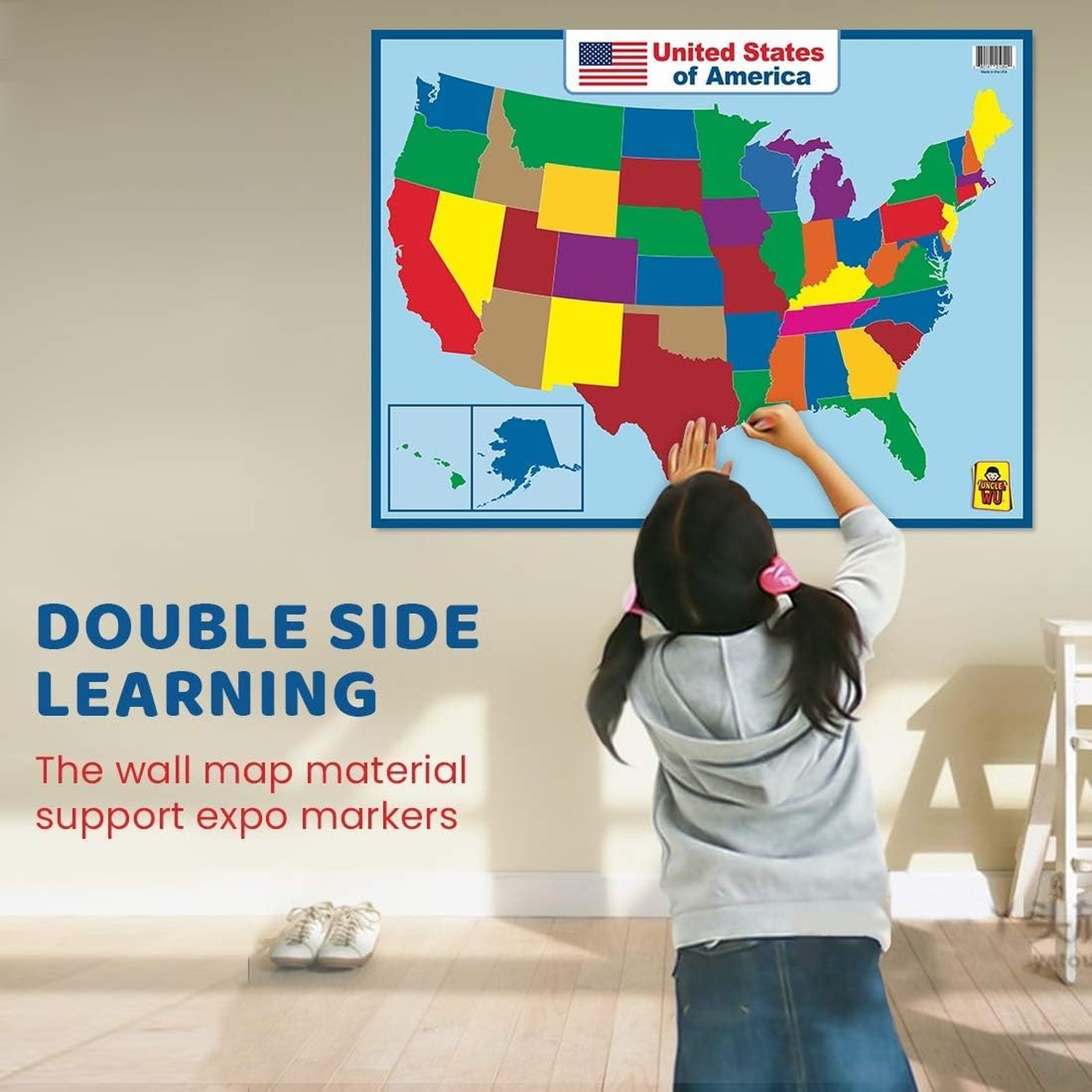 United States Map Educational Poster Dry Erase Laminated 17×23 Inch Waterproof